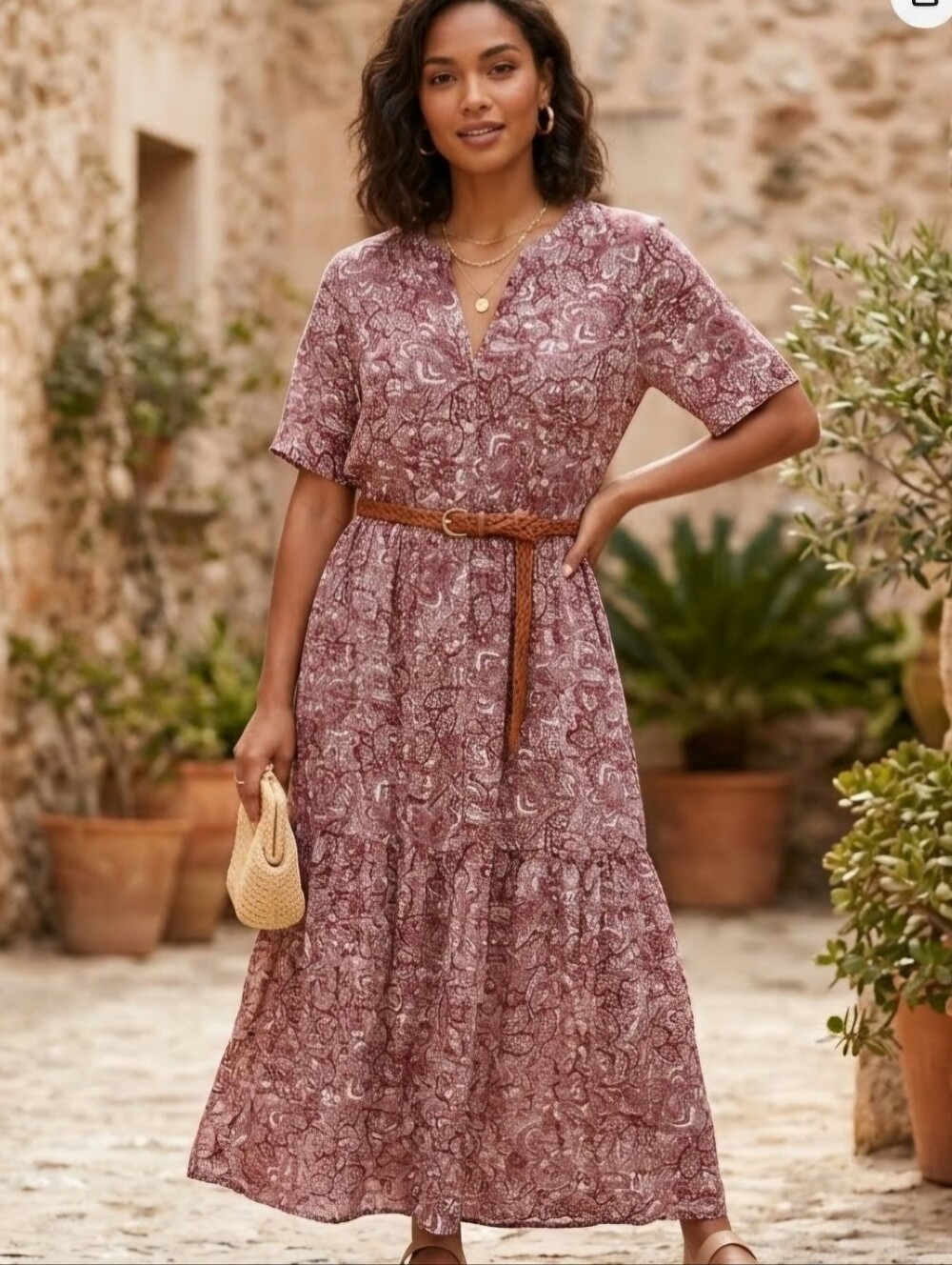 NWT Who What Wear Burgundy Paisley Button-Front Maxi Dress